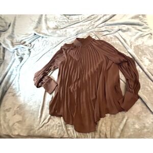 H&M NWT Blouse Top Pleated Long Sleeve Brown Small S Fall Color